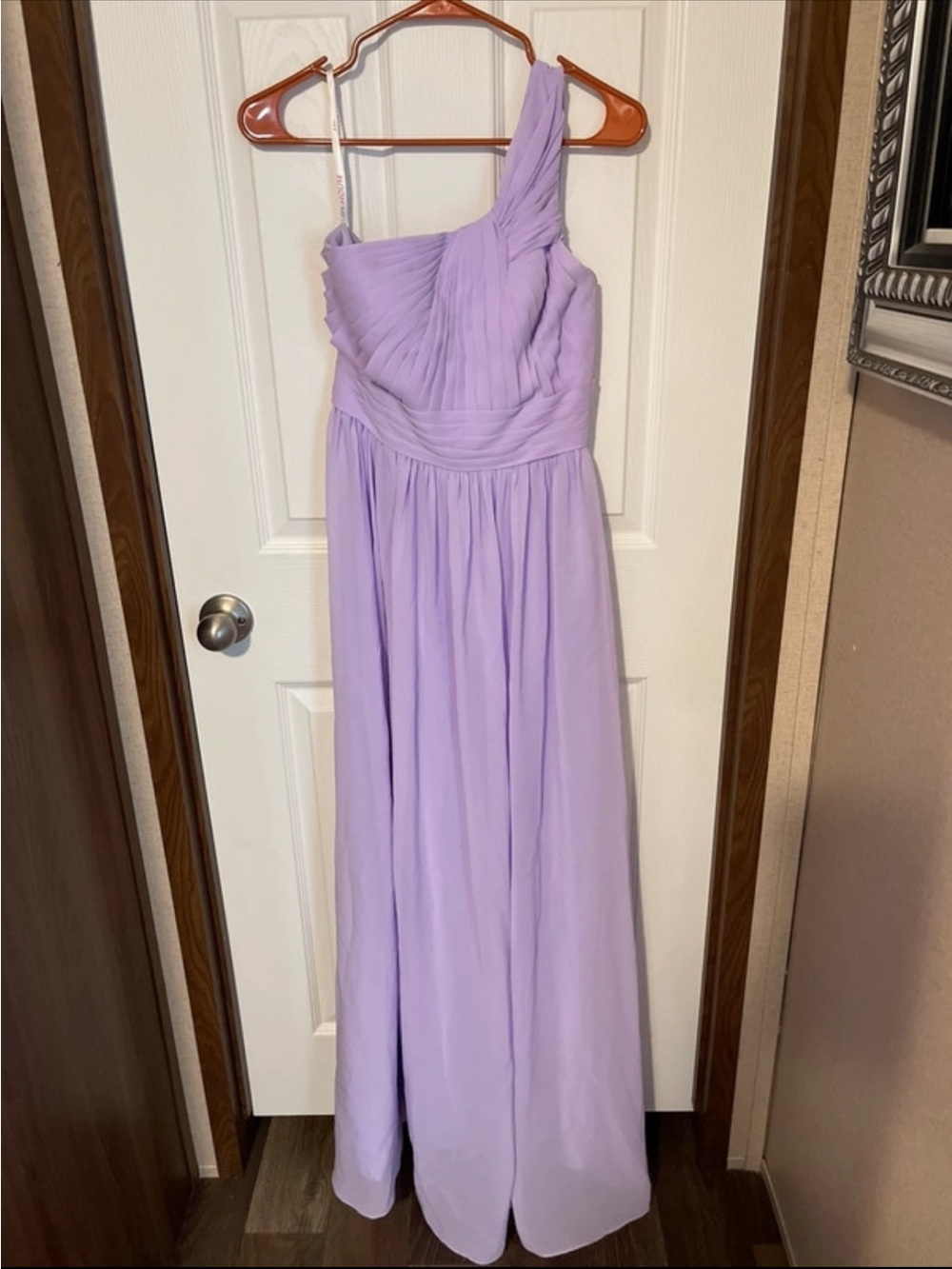 JJs House Lavender One-Shoulder Chiffon Gown
